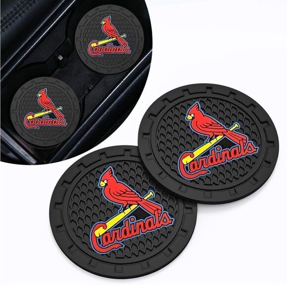 MLB St Louis Cardinals car cup Coasters in black Set of 2 NWT - Picture 1 of 7